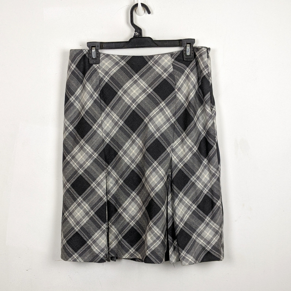 Anne Klein Wool Tartan Plaid Midi Skirt